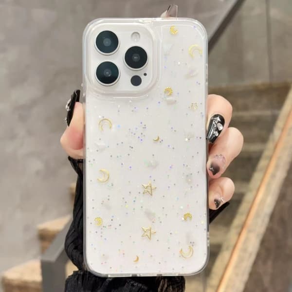 iPhone 16 Pro Max Moon Star Skal med Glitter Epoxy TPU