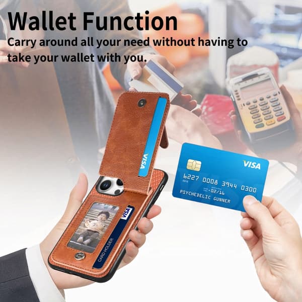 iPhone 16 Pro Max Kolfiber Vertikal Flip Zipper Skal Brun