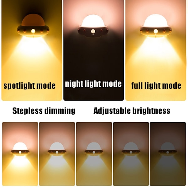 UFO Fjärrkontroll USB Laddning Nattlampa Sängbord Smart Sensor LED Atmosfär Ljus(Vit)