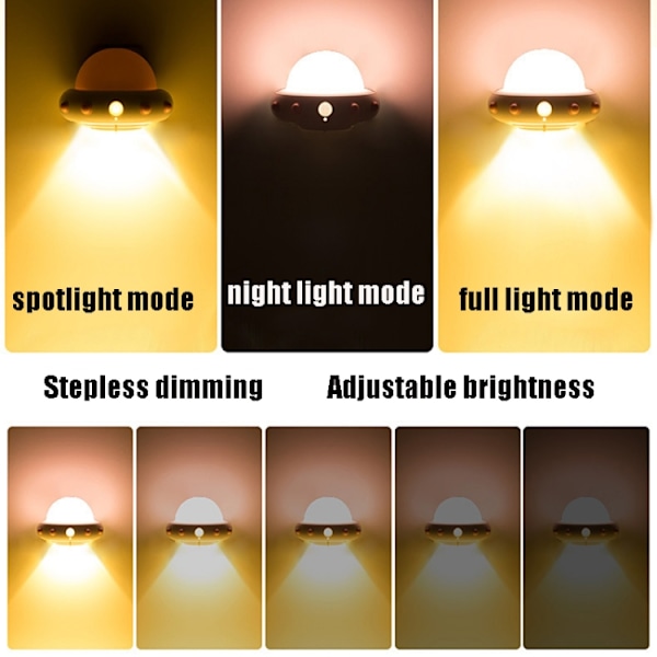 UFO Fjärrkontroll USB Laddning Nattljus Sängbords Smart Sensor LED Atmosfär Ljus(Rosa)