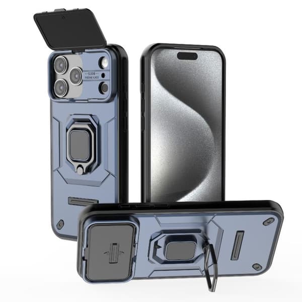 iPhone 18 Pro / iPhone 17 Pro Skal med Sliding Camshield TPU + PC Stötsäker med Hållare Blå