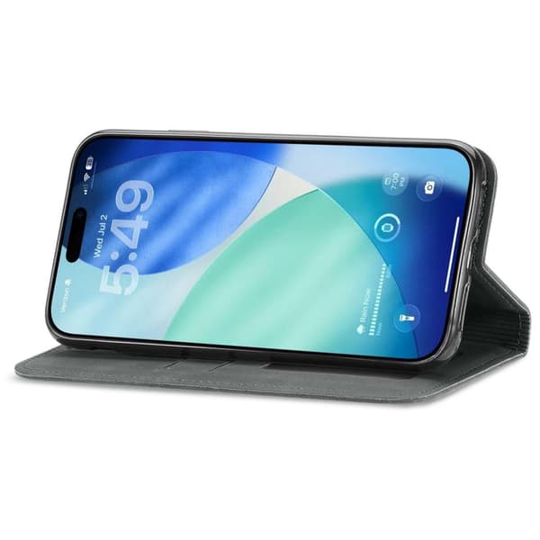 iPhone 17 Pro Max Skal läderfodral med retro känsla och magnetisk flip Grå