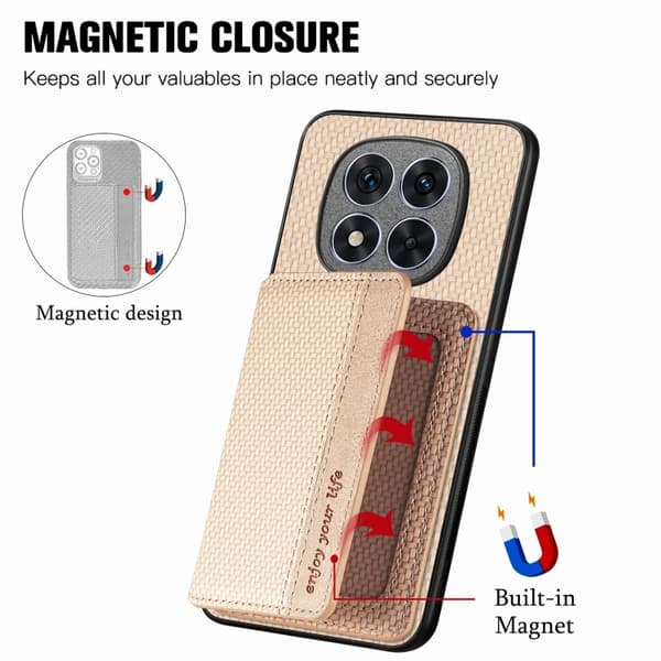 Redmi Note 14 5G - Kolfiber Magnetisk Kortväska fodral Kaki