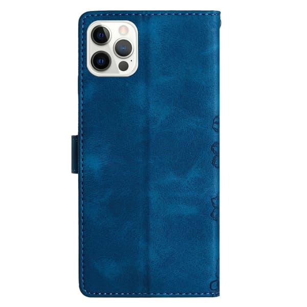 iPhone 16 Pro Max Skal med Cherry Blossom och Embossed Butterfly Design Blå