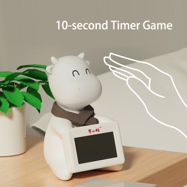 Kalv Multifunktionell Sängbordslarm Klocka Väcka Nattljus Tio Sekunders Utmaning Spel Timer(Vit)