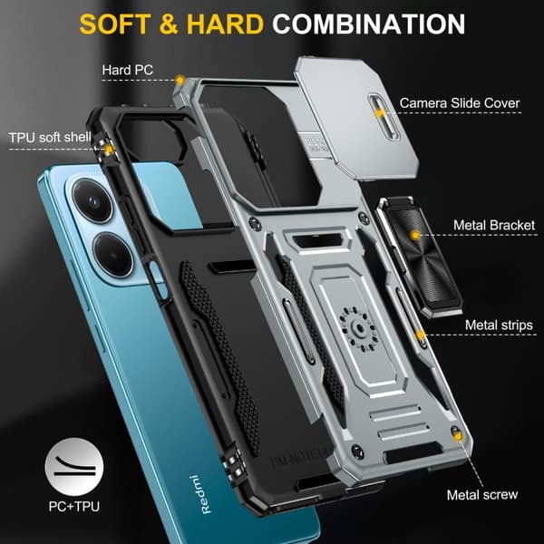 Redmi Note 14 5G / 4G - Armor PC Hybrid TPU Kameraskydd fodral Grå