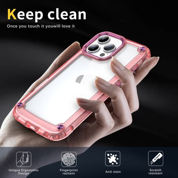 iPhone 16 Pro Skal TPU + PC - Skyddande och Slitstark Mobilskal Transparent rosa