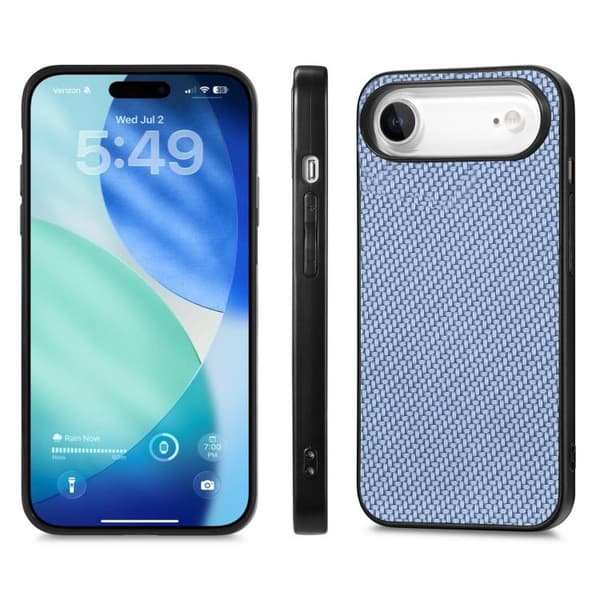 iPhone 17 Air Skal - Kolfibertextur och Läder Blå