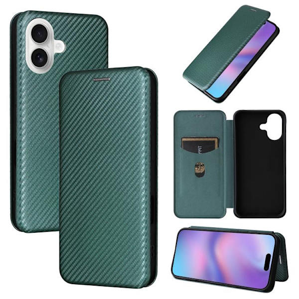 iPhone 17 Skal läderfodral - kolfibertextur Grön