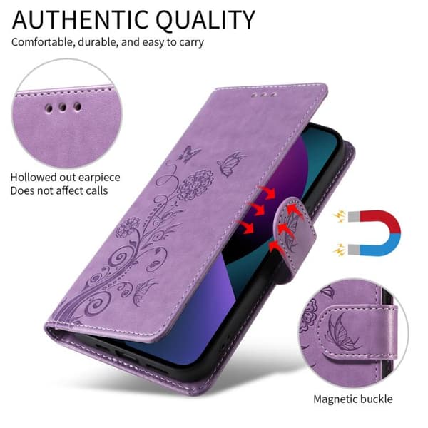 Redmi K80 - Prägling av fjärilsblommor i läderfodral Purpur