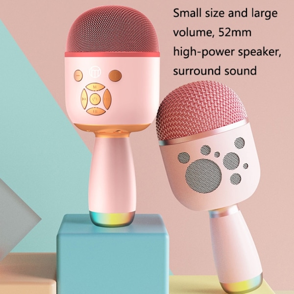 K58 Hem Bluetooth Trådlös Mikrofon Med Lampa Mobiltelefon K Sång Barn Mikrofon Ljud(rosa)