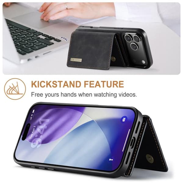 iPhone 18 Pro / iPhone 17 Pro Skal läderfodral DG.MING M1 Series 3-Faldig Multi Card Wallet Svart