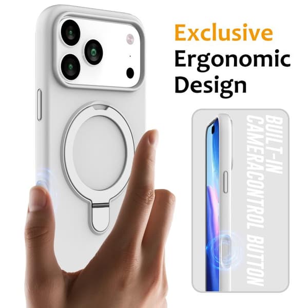 iPhone 18 Pro Max / iPhone 17 Pro Max Skal - Flytande Silikon med MagSafe Magnetisk Ringhållare Vit