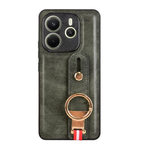 Redmi Note 14 4G - Läderfodral med Handledsrem för Grön