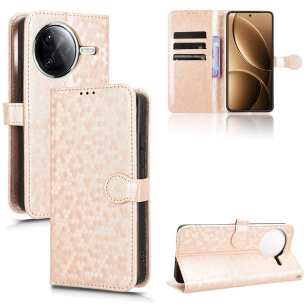 Redmi K80 / K80 Pro - Mobilfodral i Honungskaka Dot Textur Läder Guld