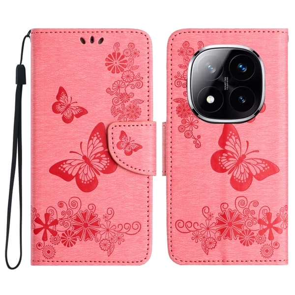 Redmi Note 14 Pro+ 5G - Flip Läderfodral med Fjärilsprägling Rosa