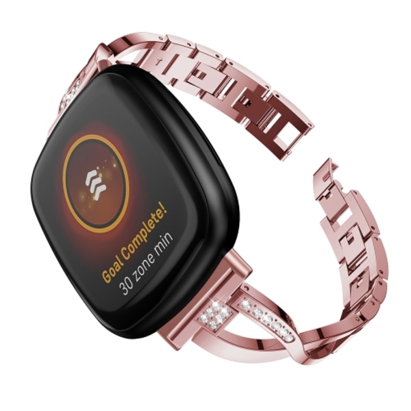För Fitbit Versa 4 / Sense 2 Universal Diamond Metal Watch Band Rose Pink