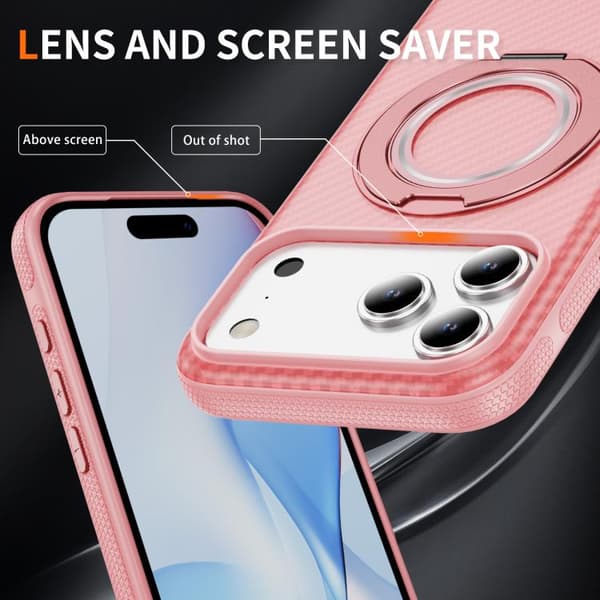 iPhone 18 Pro / iPhone 17 Pro Skal - Kolfiber med MagSafe C-Typ Ljusrosa + Rosa
