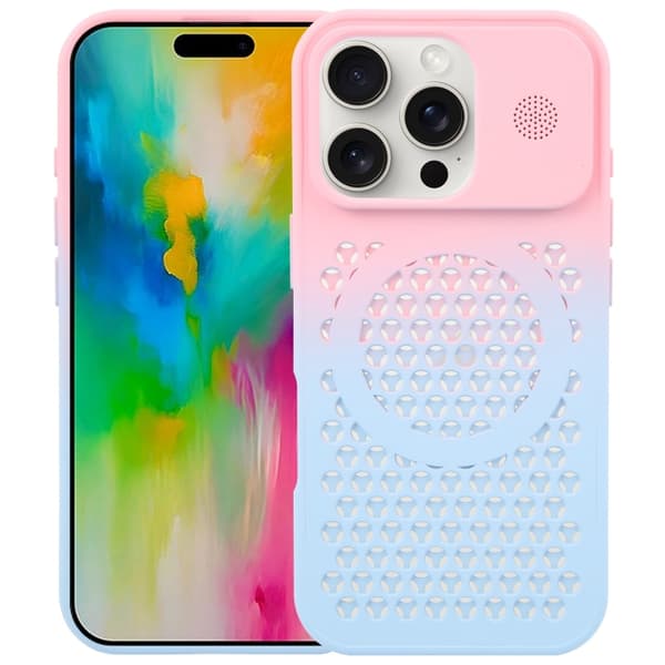 iPhone 16 Pro Gradient Färg Honungskaka Aromaterapi MagSafe Skal Rosa Blå