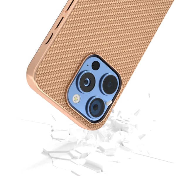 iPhone 16 Pro Max Nano Elektropläterad Kolfiber Textur Skal Guld