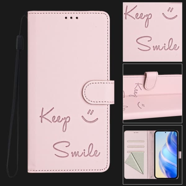 Redmi Note 14 5G - RFID Läderfodral med Smile Embossing Rosa