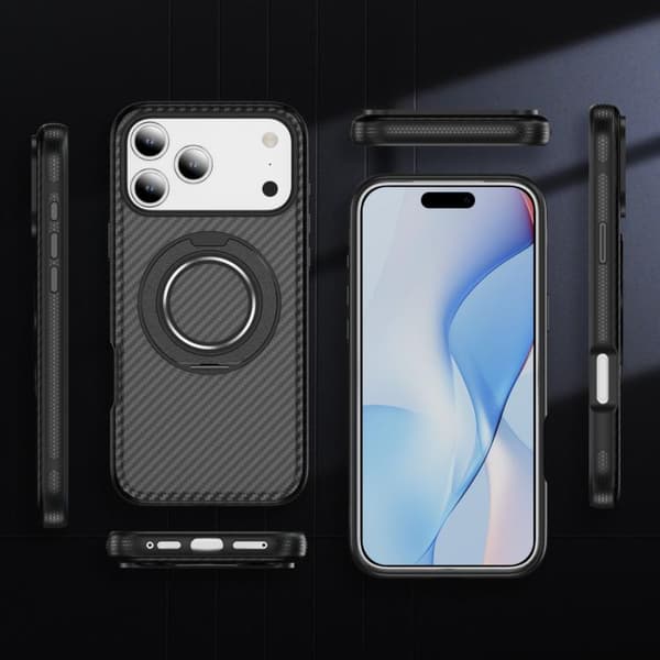iPhone 18 Pro / iPhone 17 Pro Skal - Kolfiber med MagSafe C-Typ Ljusgrå + Svart