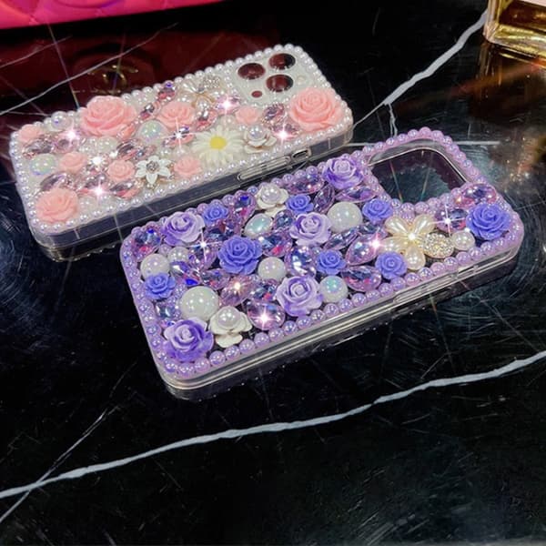 iPhone 16 Pro Rose Hand-set Diamond Skal Rosa