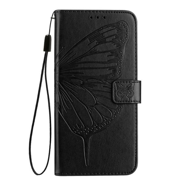 iPhone 18 Pro Max / iPhone 17 Pro Max Skal Läderfodral med Pr präglad Fjäril Svart