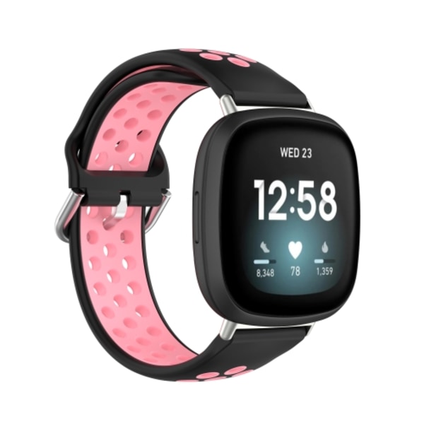 För Fitbit Versa 3 tvåfärgade perforerade klockband i silikon som watch Black-Pink