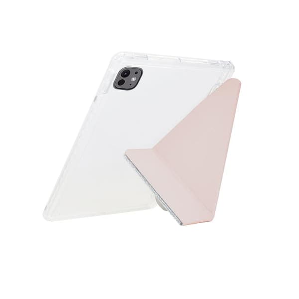 iPad Pro 13 2024 - Y-Fold Klar Akryl Glitter Smart Läderfodral Roséguld