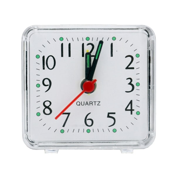 Kvadratisk väckarklocka transparent fodral kompakt digital mini sovrum sängbordskontor elektronisk klocka (vit)