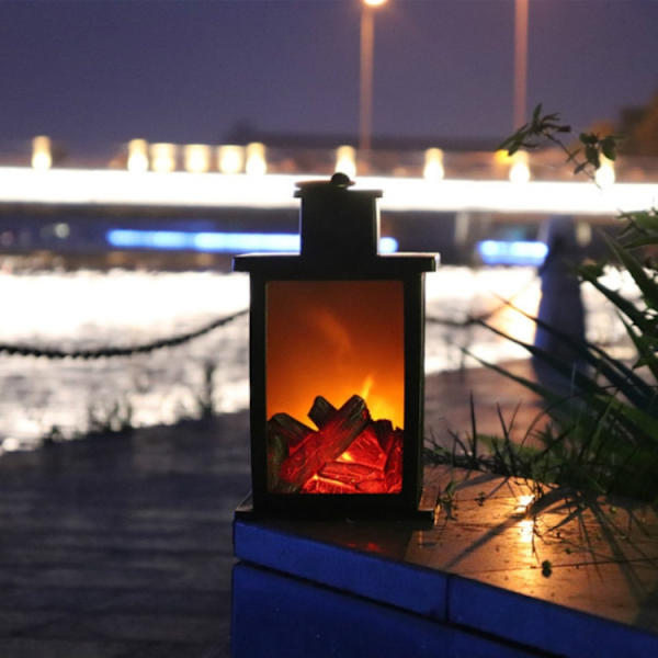 Utomhus LED-bordslampor Artificiell spis Ljusstake Kol Flamma Retro Dekoration (Varm Ljus)