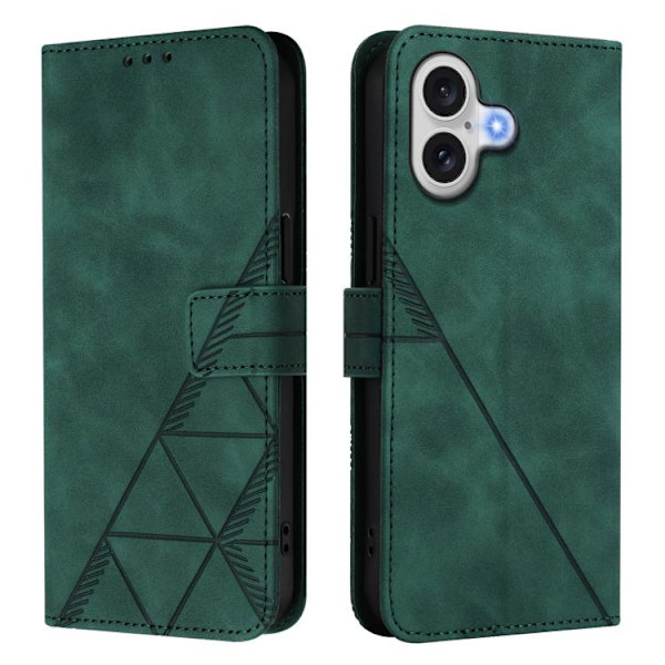 iPhone 17 Skal läderfodral med 3D-embossed flip design Mörkgrön
