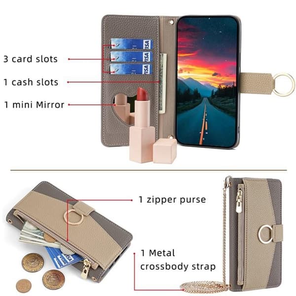 Redmi Note 14 4G - Crossbody Litchi Textur Läder Mobilskal Grå