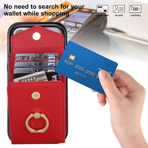 iPhone 18 Pro Max / iPhone 17 Pro Max Skal med Ringhållare och RFID-kortfack Röd