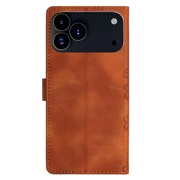 iPhone 17 Pro Max Skal med Embossed PU och Körsbärsblomma Fjärilsmönster Brun