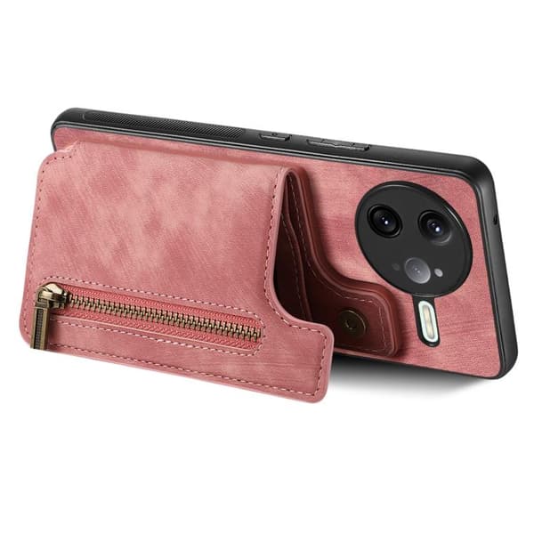 Redmi K80 Pro / Poco F7 Ultra - Retro Läder Zipper Plånboksfodral Rosa
