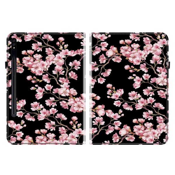 Samsung Galaxy Tab S7/S8 Läderfodral med Kristalltextur Plommonblomma