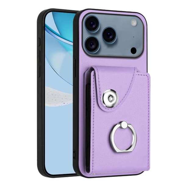 iPhone 18 Pro / iPhone 17 Pro Skal med Kortficka och Ringhållare Purpur