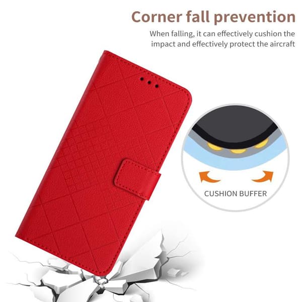 iPhone 18 Pro Max / iPhone 17 Pro Max Skal läderfodral med rhombisk rutmönster Röd