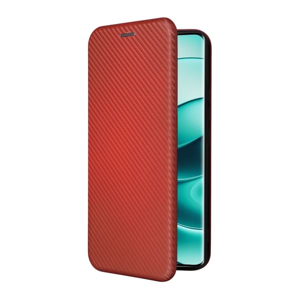 Redmi Note 14 Pro 4G Global - Flip Läderfodral med Kolfibertextur Brun