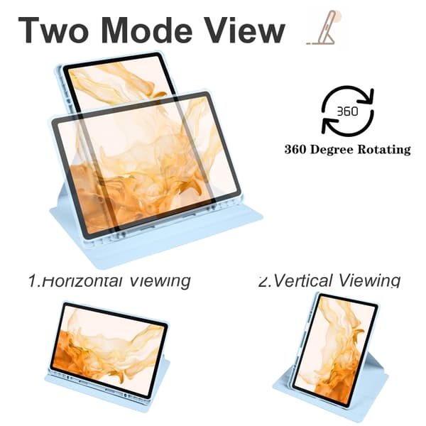 Samsung Galaxy Tab S8+ X800 360° Rotationsskydd i Läder Isblå