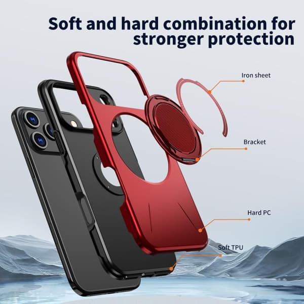 iPhone 18 Pro / iPhone 17 Pro Skal - Metall med Rotationsfunktion MagSafe TPU Hybrid PC Röd