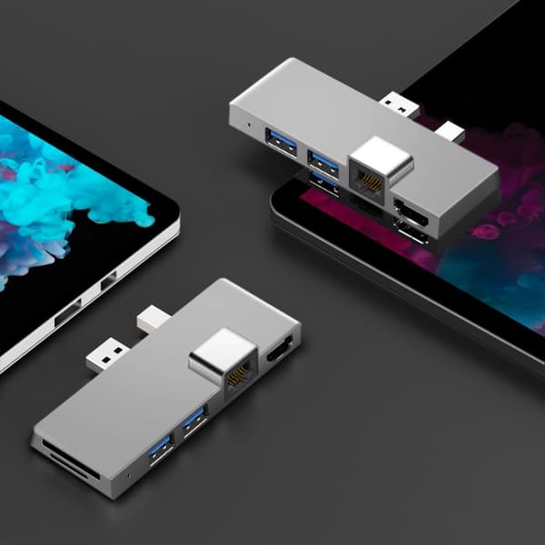 W05 8-i-1 USB3.1 Gne1 Ethernet RJ45 Konverter för Surface Pro 4/5/6 (Silver)
