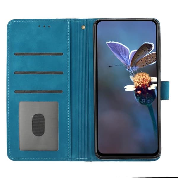 iPhone 18 Pro Max / iPhone 17 Pro Max Skal läderfodral med blomsterprägling Blå