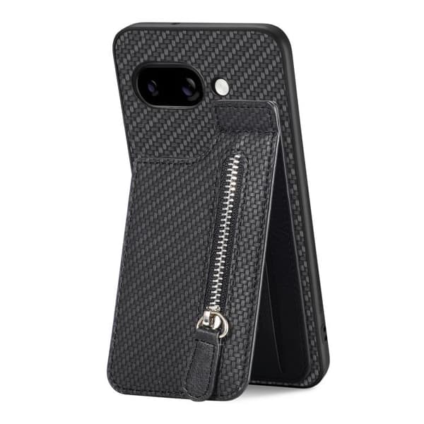 för Pixel 9a Skal i Kolfiber med Vertikal Dragkedja Svart
