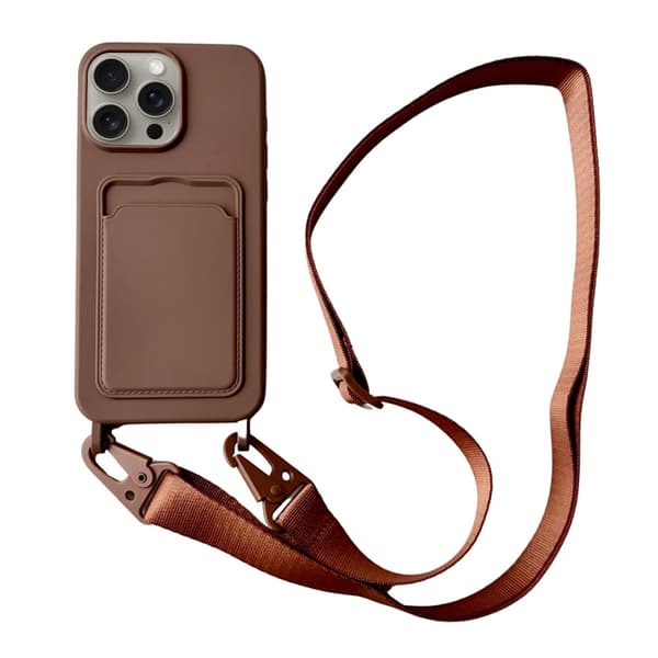 iPhone 16 Pro Skal Flytande Silikon med Lanyard Kaffe