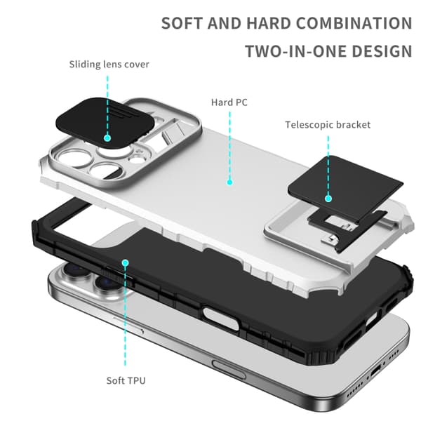 iPhone 16 Pro Stereoskopisk Hållare Glidande Camshield Skal Vit