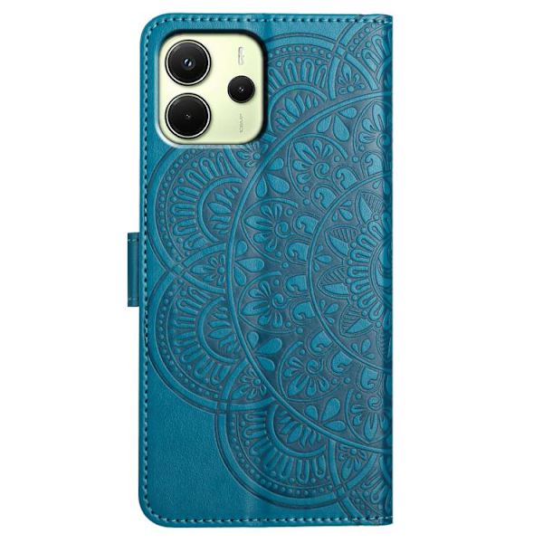 Redmi Note 14 4G - Blommig Prägad Läderfodral Blå