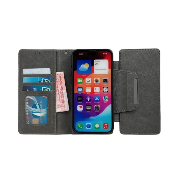 iPhone 18 Pro / iPhone 17 Pro Skal Läderfodral med Multifunktionell 7-Korts Fack Grå